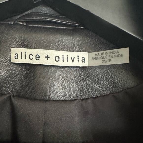 Alice + Olivia Cody Embroidered Leather Jacket size US XS Black Floral Moto - Picture 2 of 16